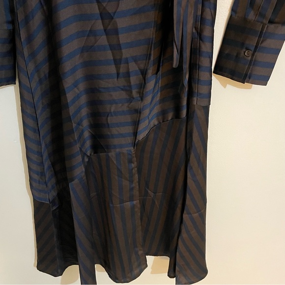 Soaked In Luxury Gina Striped Brown/Navy Blue Striped Wrap Dress, Size S, NWT - Picture 10 of 11